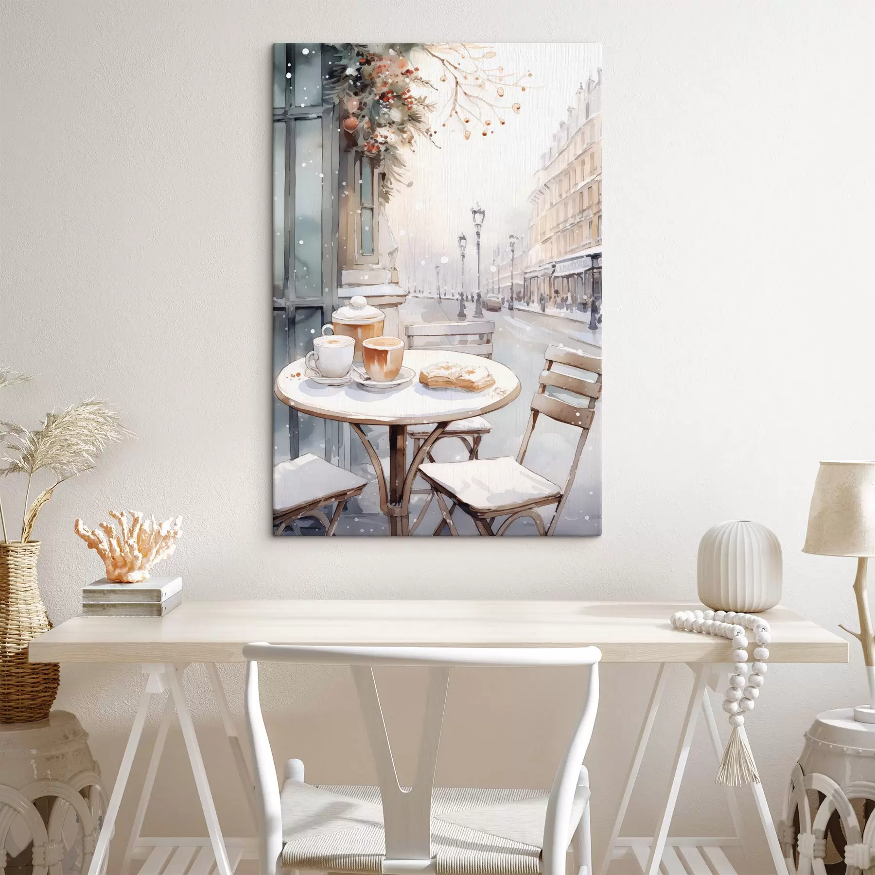 Fototapetes Estētiska ielas kafejnīca, Francija, svaiga maiznīca, akvareļa stila zīmējums s42798