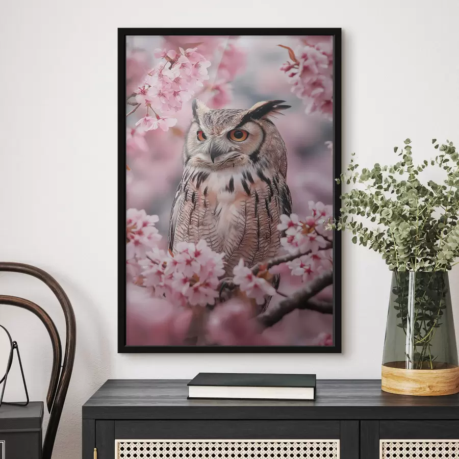 Fototapetes Skaista pūce uz ķiršu koka zara, daba, reālisms f42784