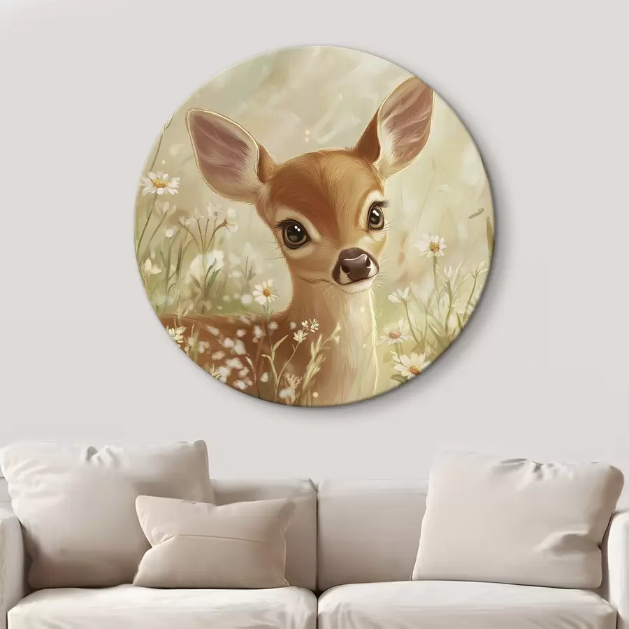 Glezna Gudrs briedis pļavā ar margrietiņu ziediem, eļļas stila zīmējums r42780