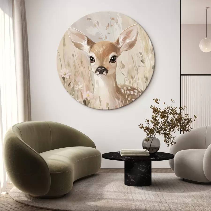 Glezna Mazs briedis vasaras pļavā, akrila stila zīmējums, pasteļrozā un smilškrāsas krāsas r42781