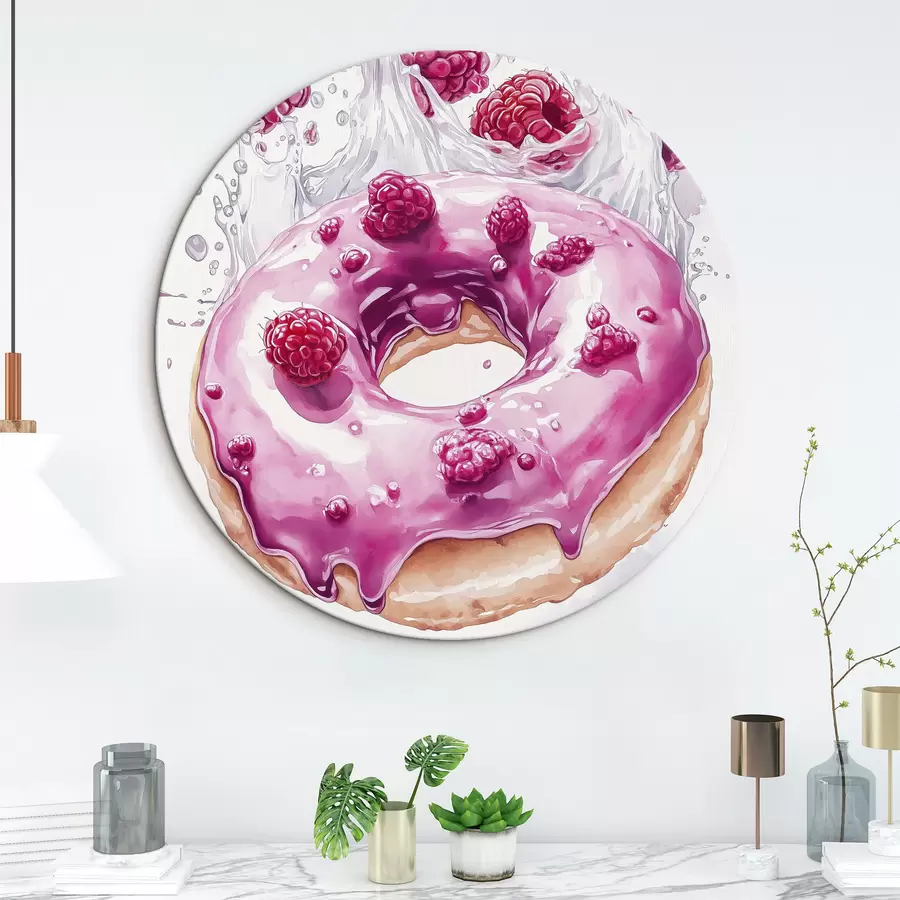 Glezna Donuts ar avenēm ar rozā glazūru, garšīgs deserts, akvareļu stilā r42789