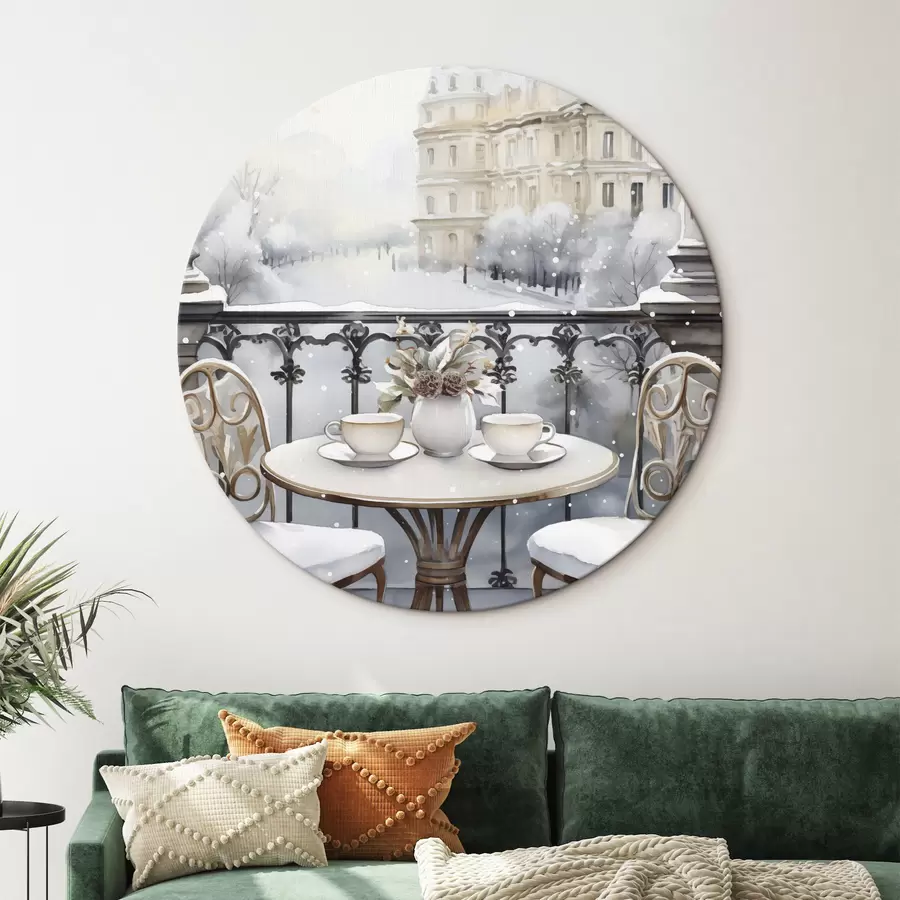 Glezna Skaista kafejnīca, tējas tases, bohēmas stils, akvarelis, ziemas estētika r42796