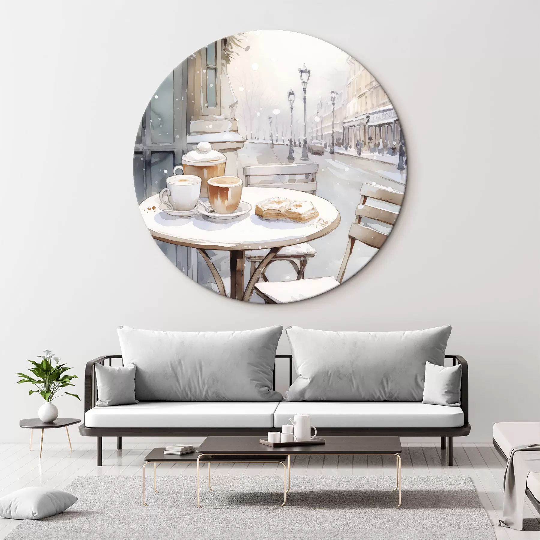 Glezna Estētiska ielas kafejnīca, Francija, svaiga maiznīca, akvareļa stila zīmējums r42798