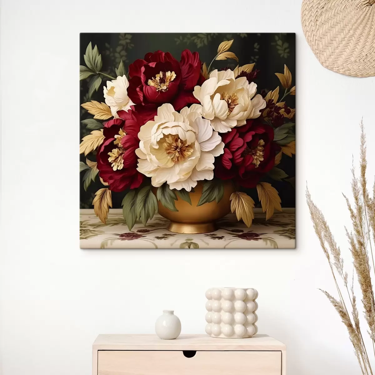 Glezna Sarkanas un baltas peonijas vāzē s42820