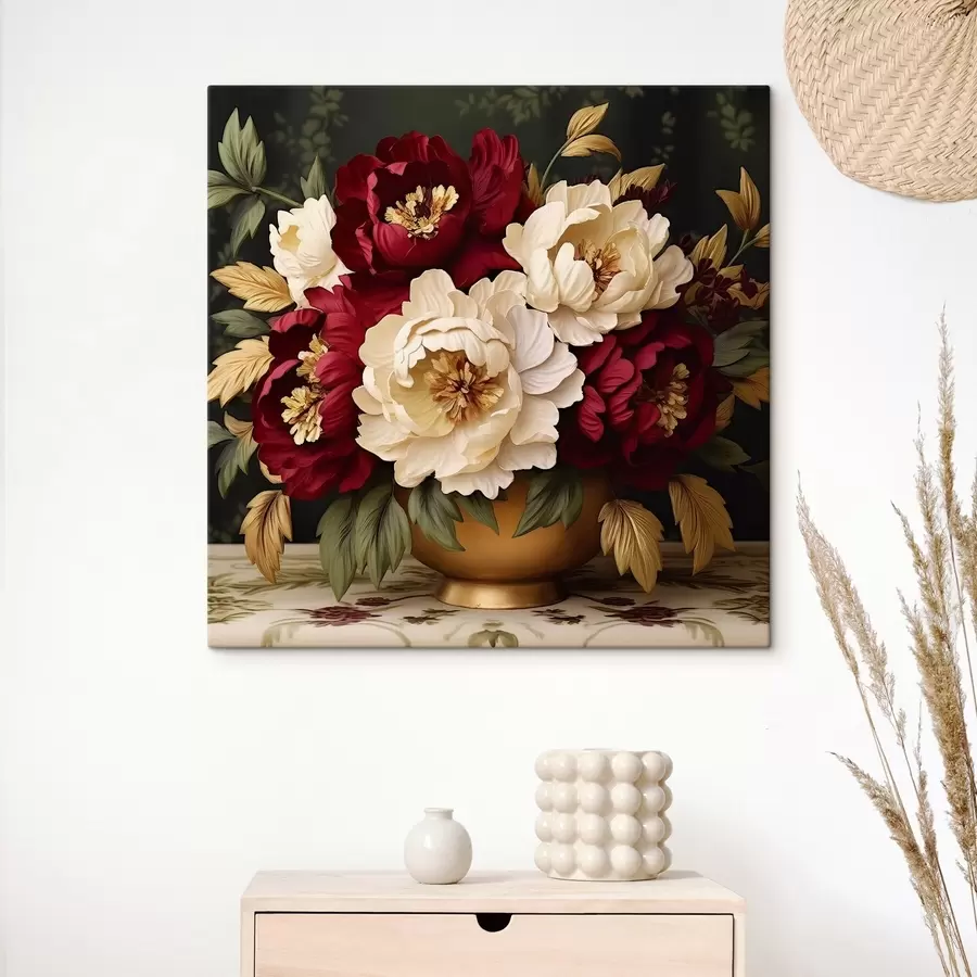Glezna Sarkanas un baltas peonijas vāzē s42820