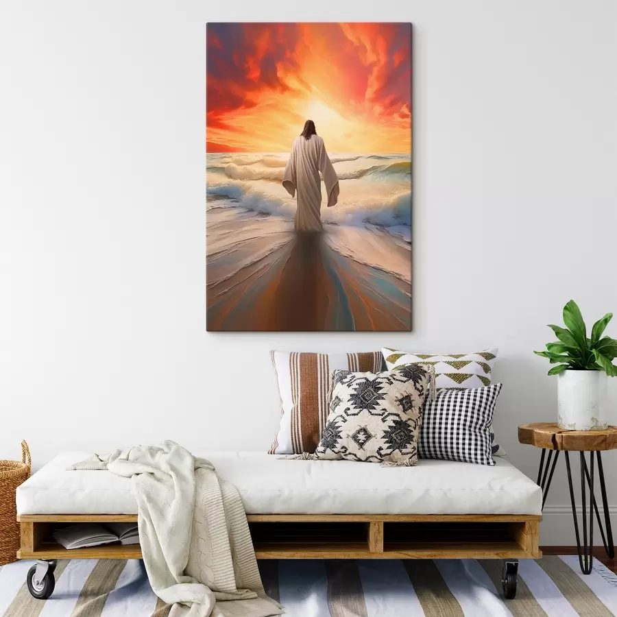 Glezna Cilvēks pie ūdens uz saulrieta fona s42824