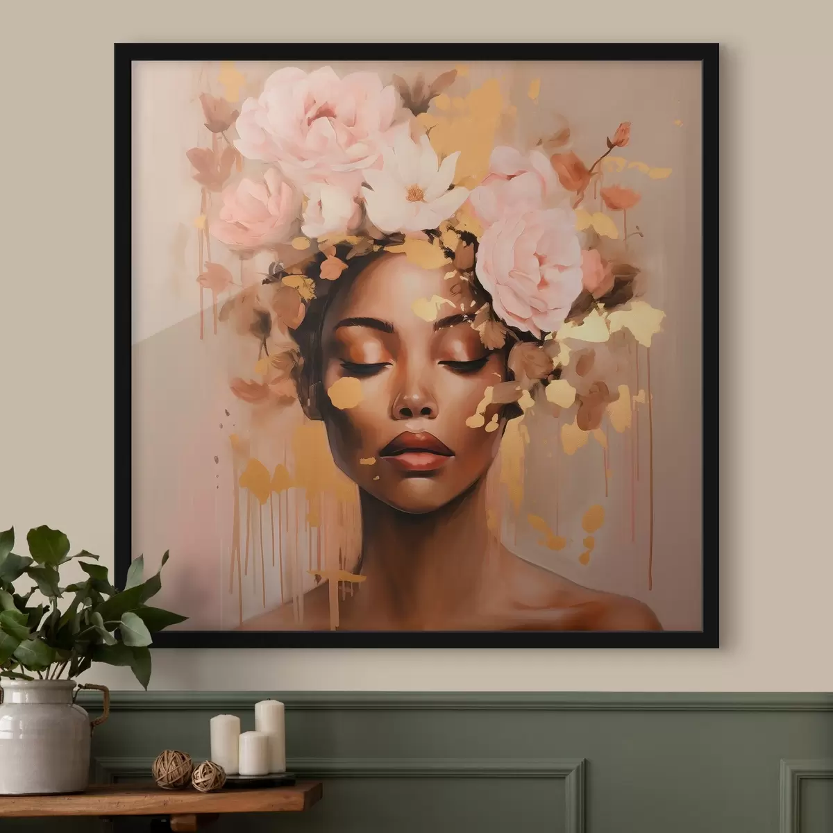 Plakāts Meitene ar ziedu vainagu f42814