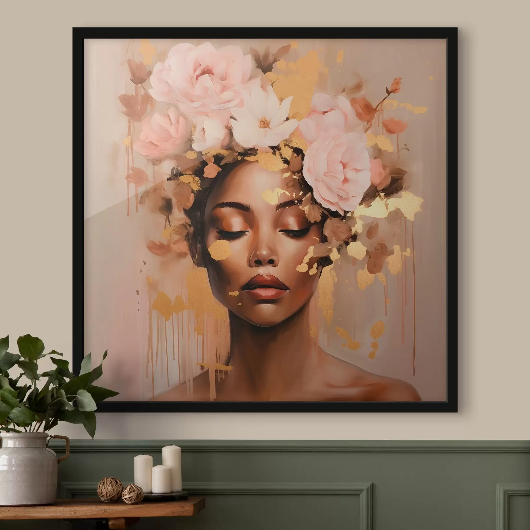 Fototapetes Meitene ar ziedu vainagu f42814