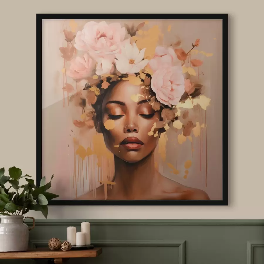 Fototapetes Meitene ar ziedu vainagu f42814