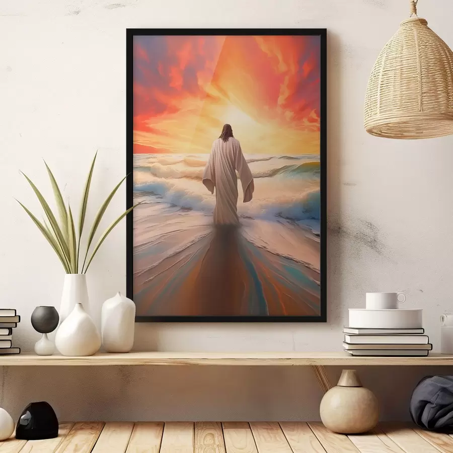 Fototapetes Cilvēks pie ūdens uz saulrieta fona f42824