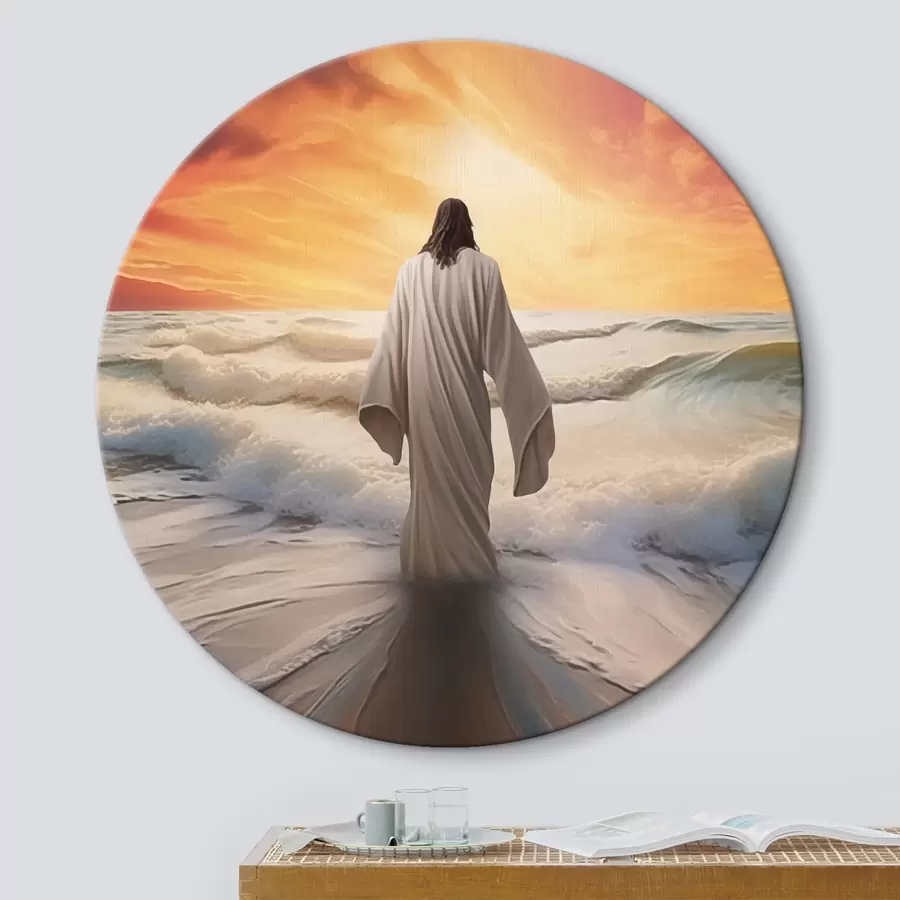 Glezna Cilvēks pie ūdens uz saulrieta fona r42824