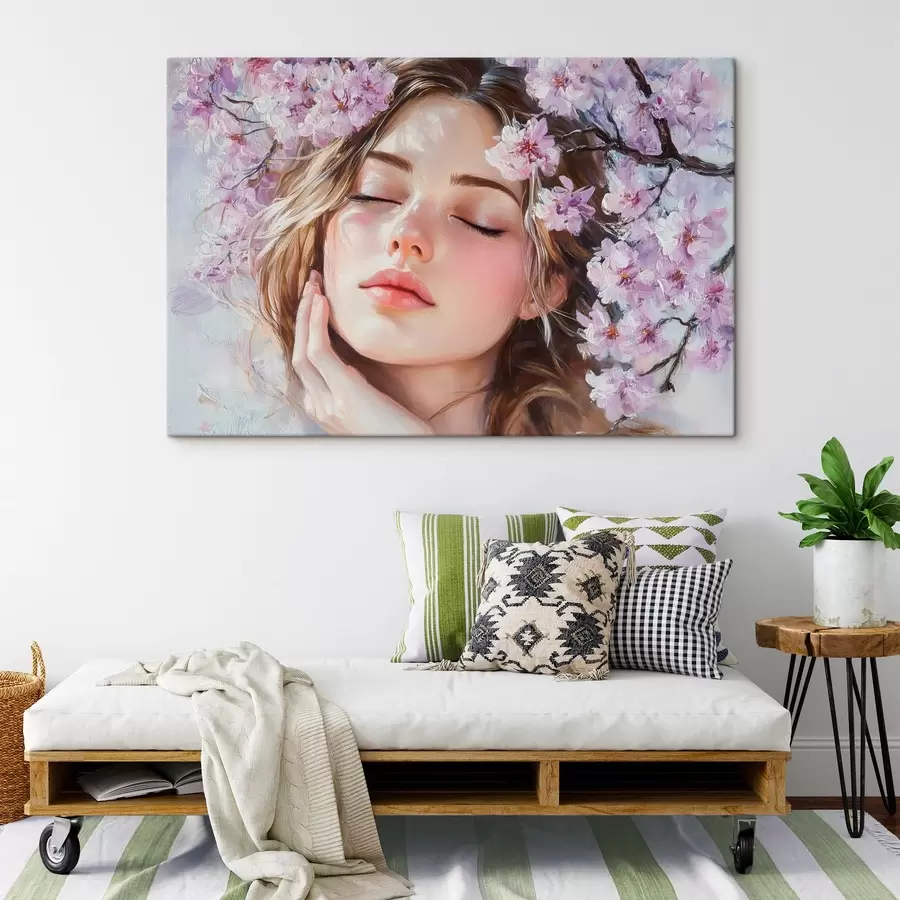 Glezna Meitene pie ziedoša zara s42857