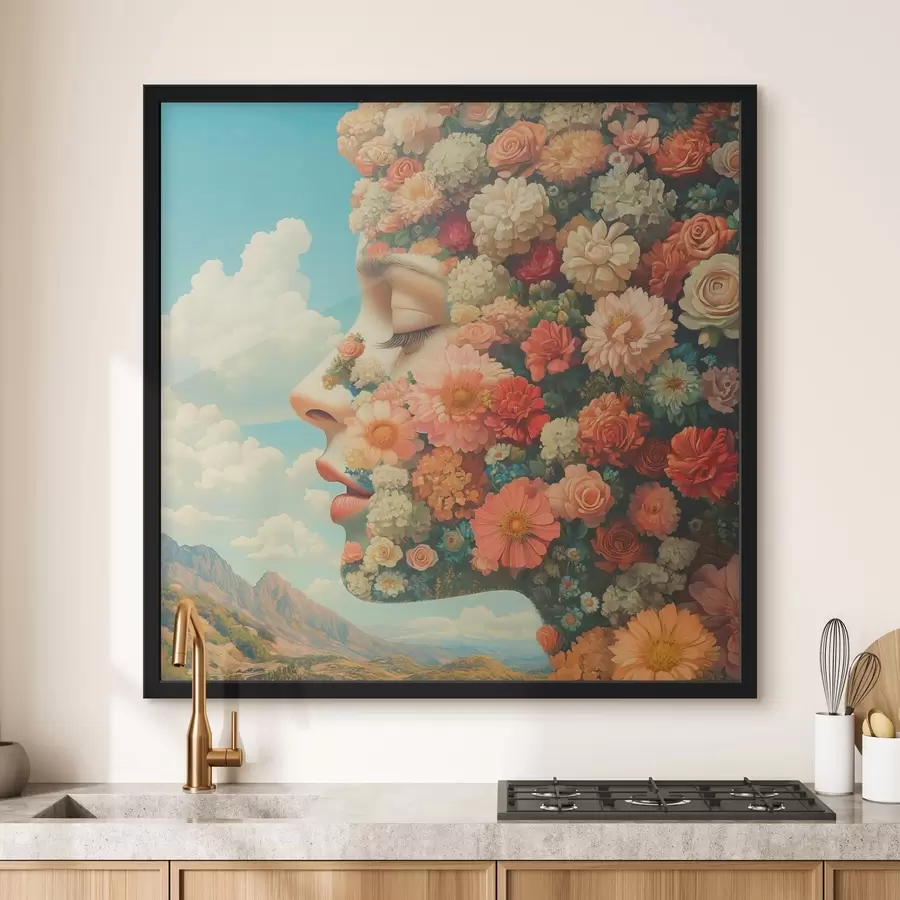 Fototapetes Seja profilā ziedos f42861