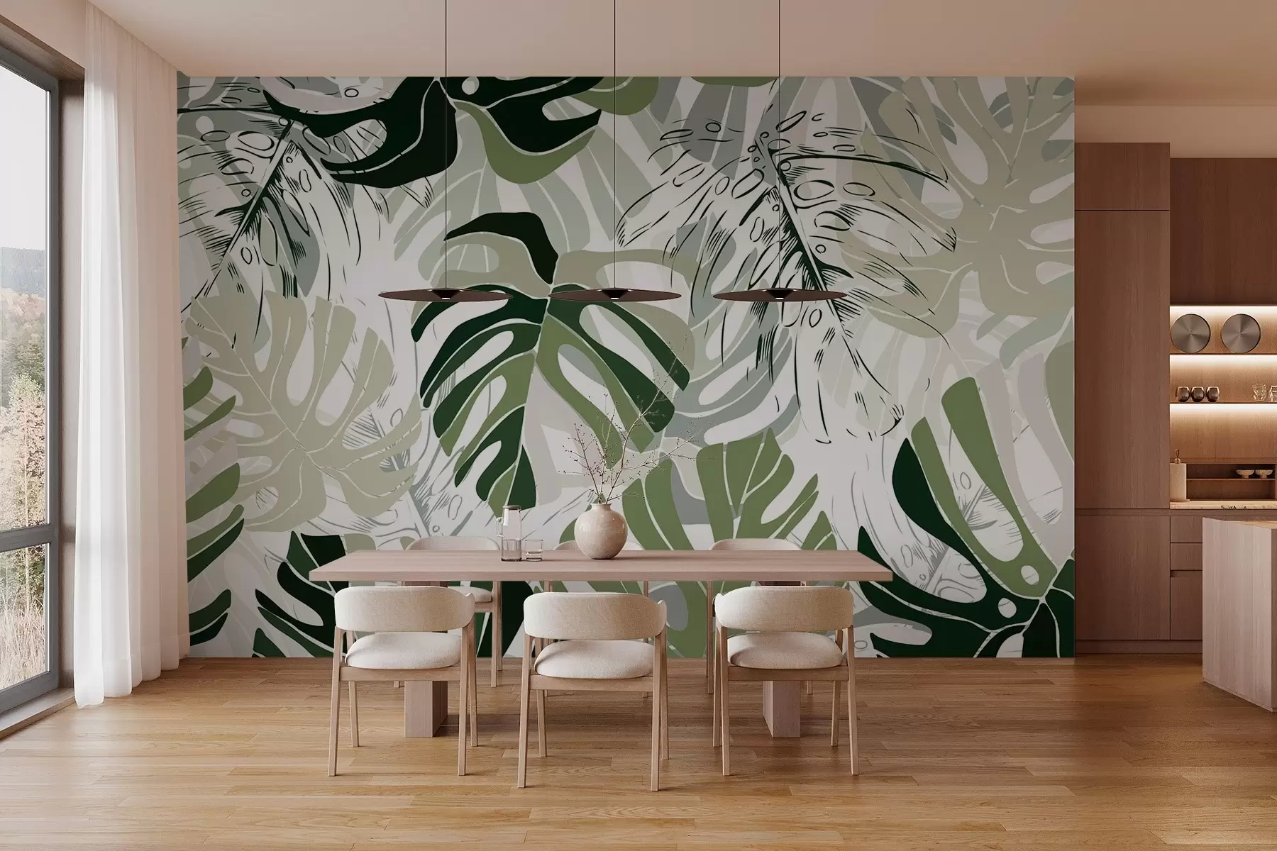 Fototapetes Monstera lapas grafiskā stilā w02995