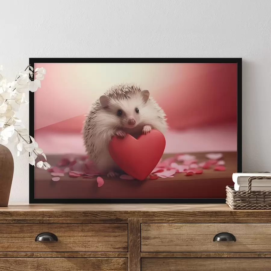 Fototapetes Mazais ezītis, kas tur sirdi f42867