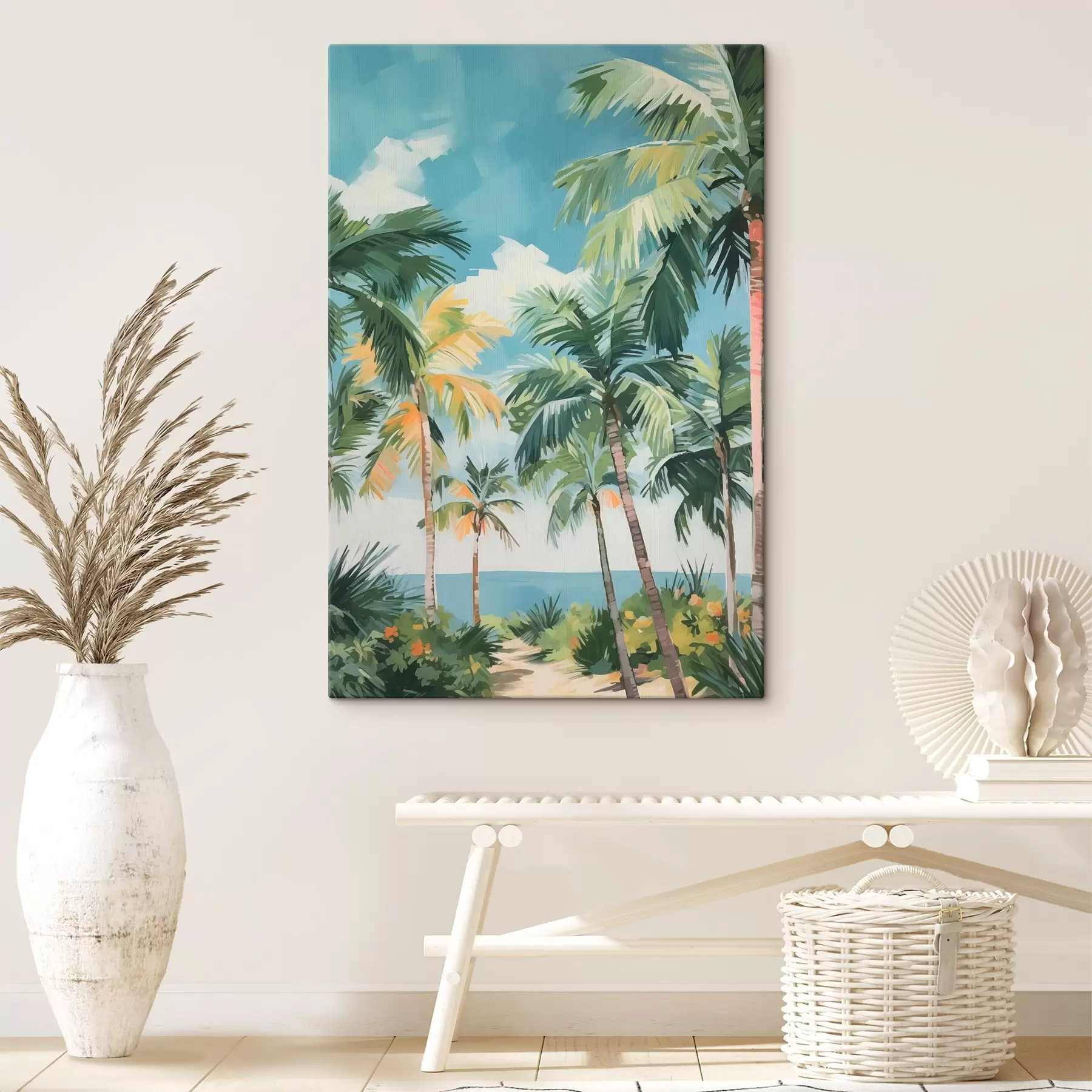 Fototapetes Palmu birzs pie jūras glezniecības imitācija s42840