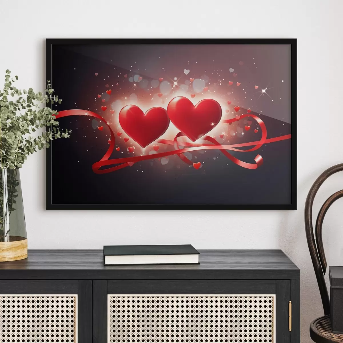 Plakāts Divas sirdis uz abstrakta fona f42877