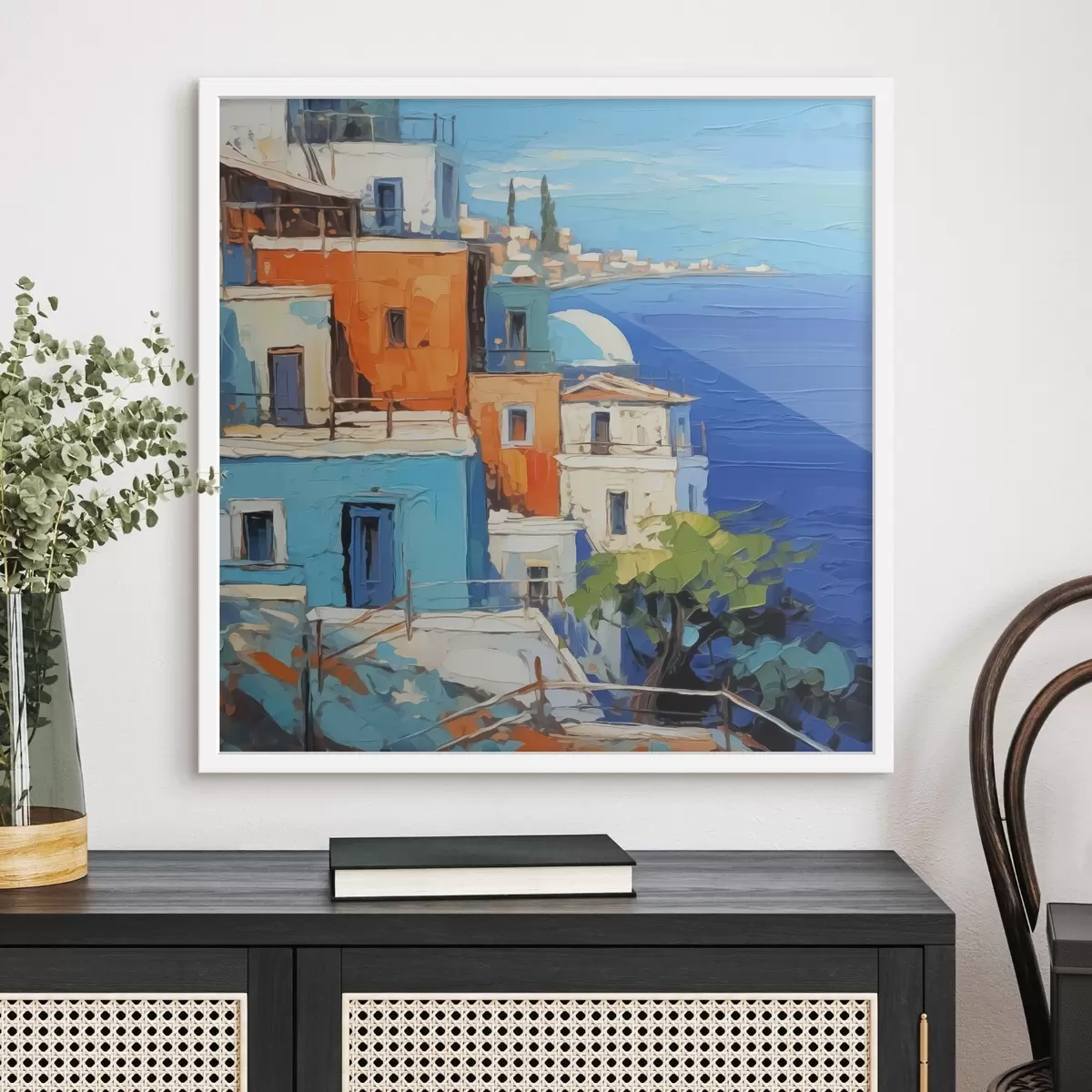 Plakāts Mājas pie jūras glezniecības triepienu imitācija f42899