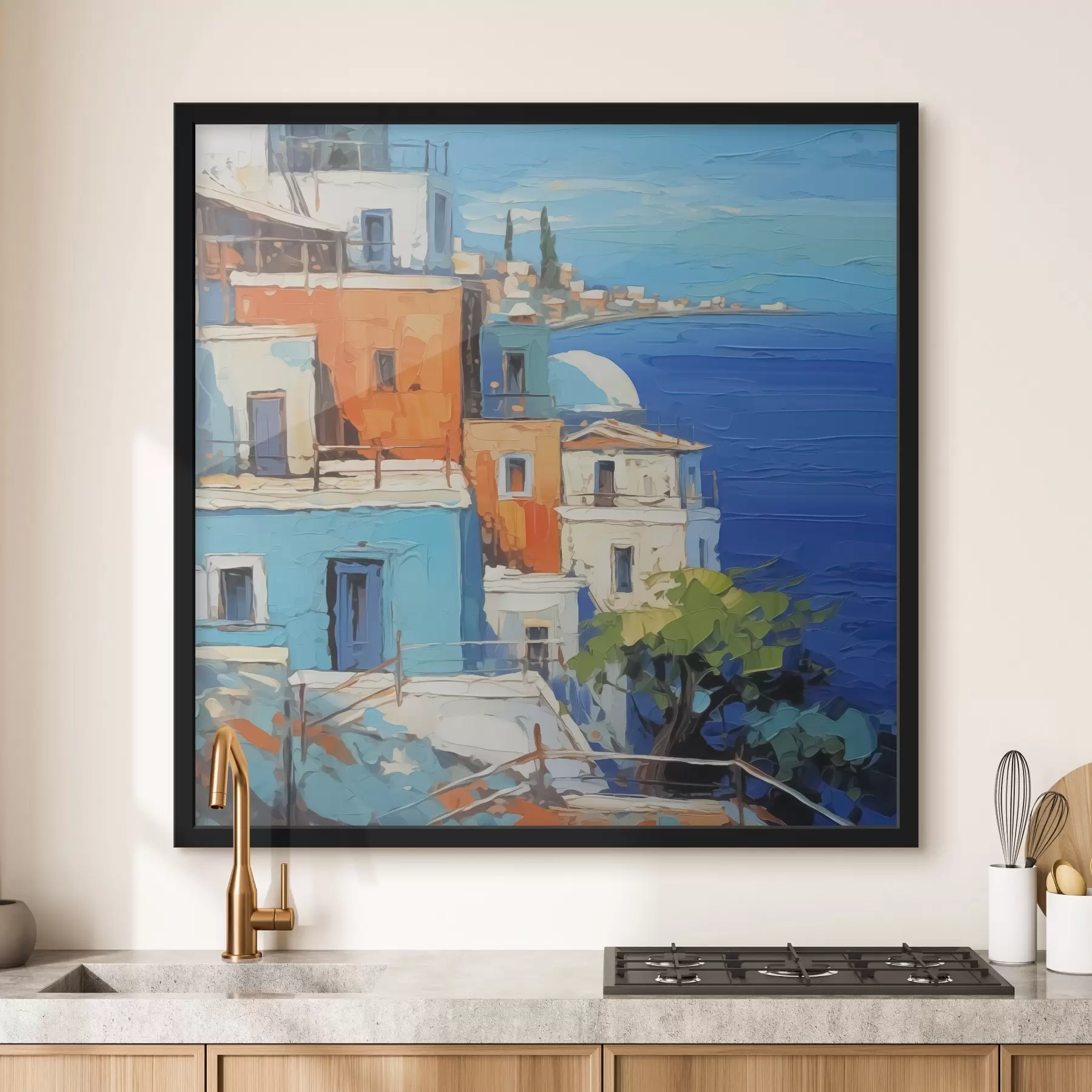 Fototapetes Mājas pie jūras glezniecības triepienu imitācija f42899