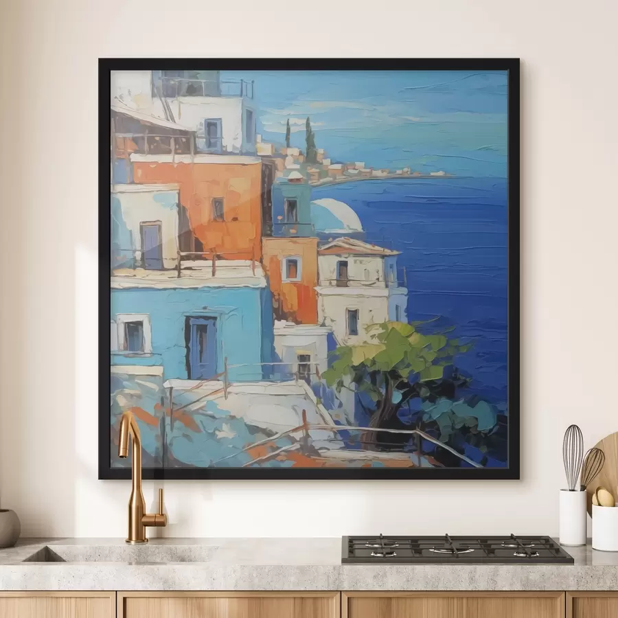 Fototapetes Mājas pie jūras glezniecības triepienu imitācija f42899