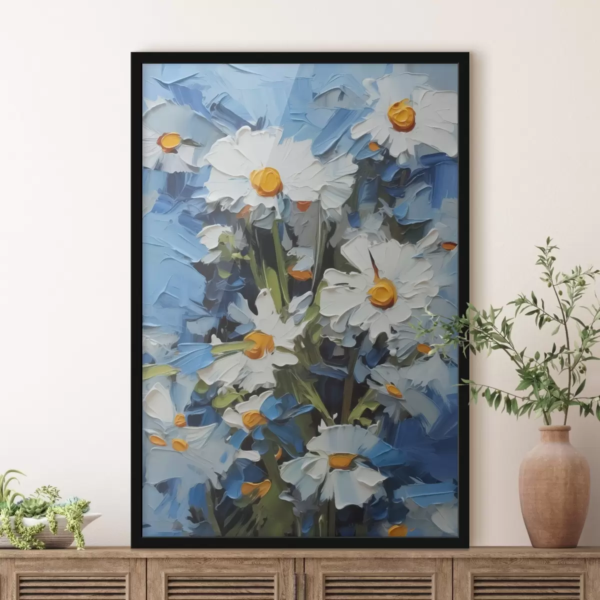 Plakāts Abstraktas margrietiņas, kas imitē otas triepienus f42902