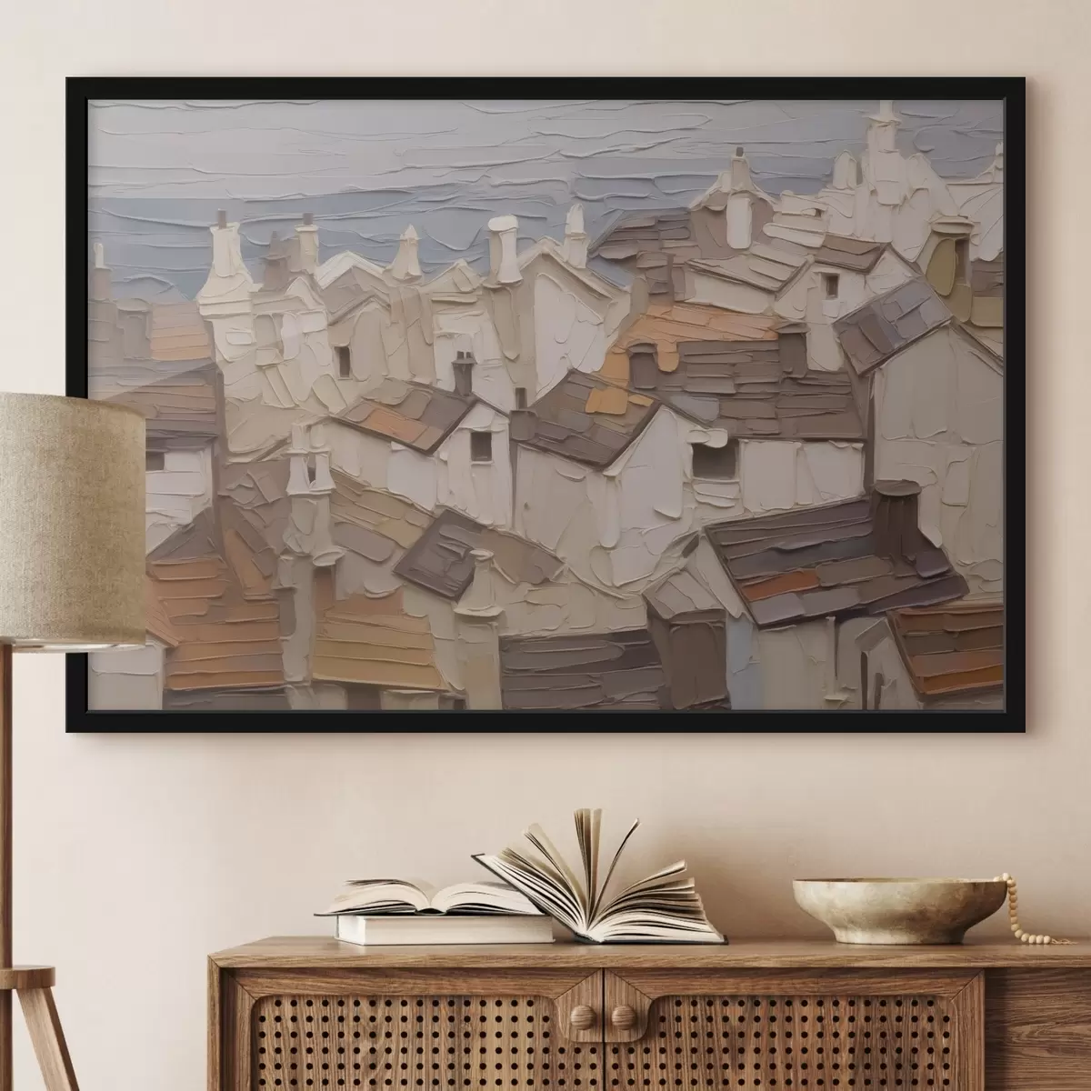 Plakāts Māju jumti abstrakta glezniecības imitācija f42910