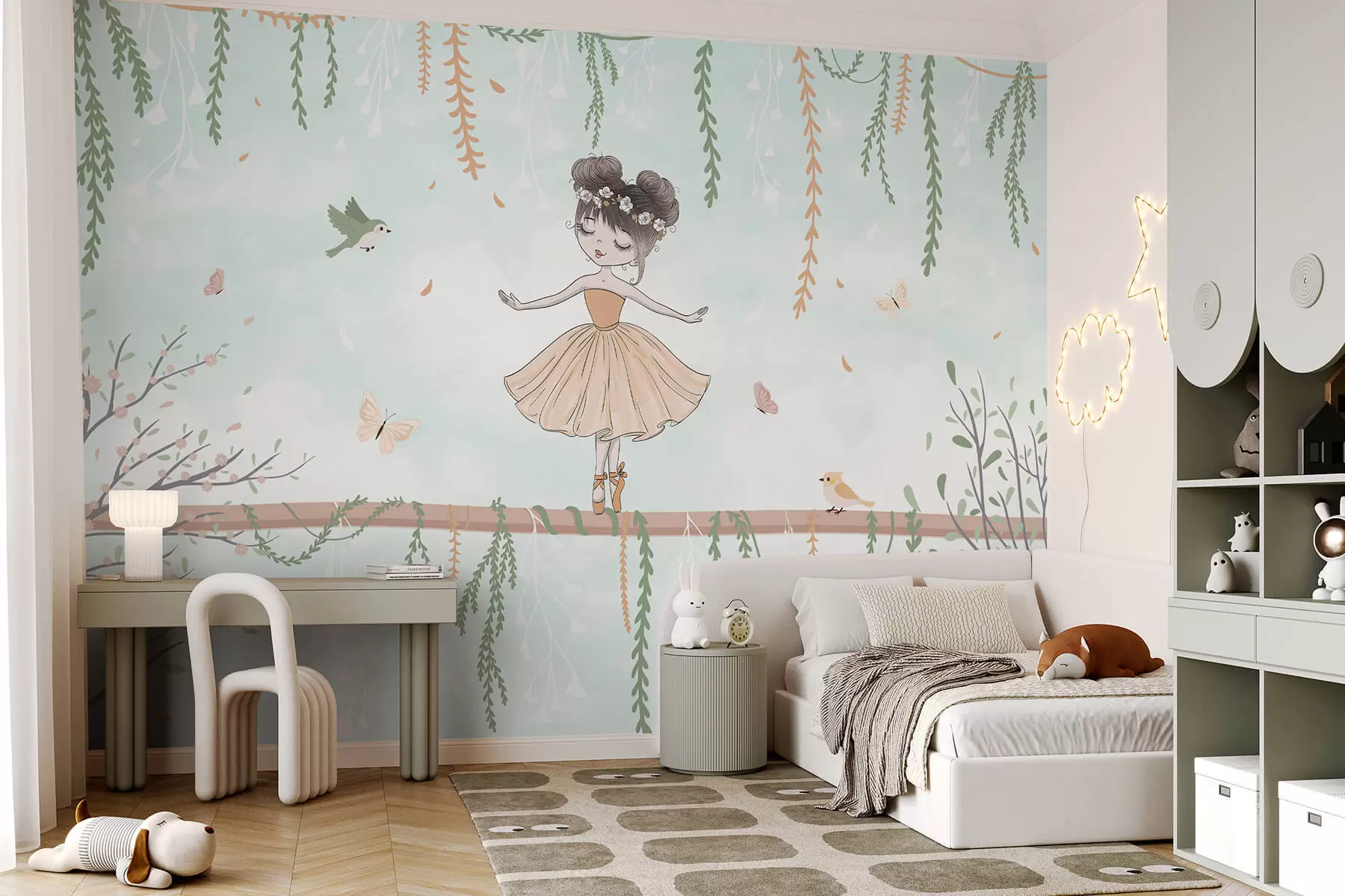 Fototapetes Ainava ar princesi ar putniem un tauriņiem w03003v1