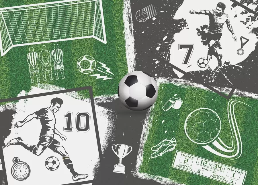 Fototapetes Futbola spēlētāji, bumba un laukums w03121