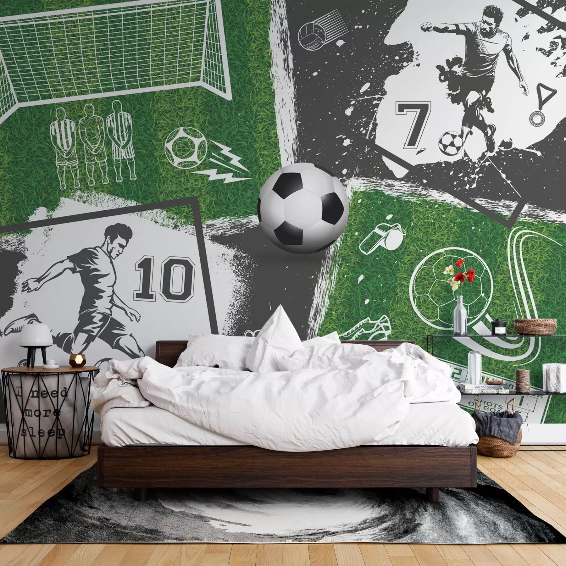 Fototapetes Futbola spēlētāji, bumba un laukums w03121