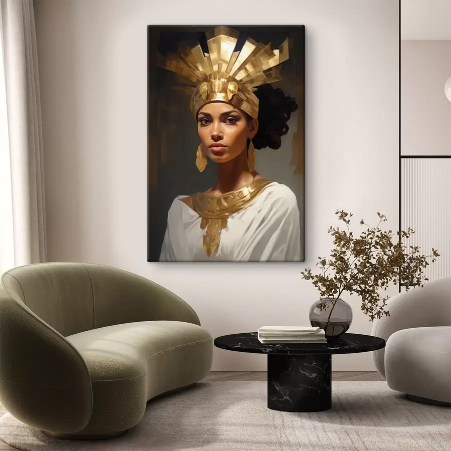 Glezna Sievietes portrets ar majestātisku galvassegu un tradicionāliem rotājumiem s42931