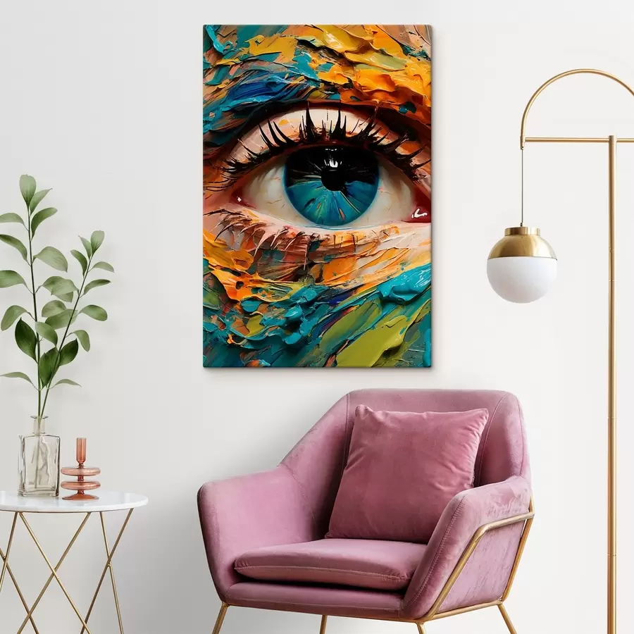 Glezna Abstrakts acs portrets spilgtās krāsās ar fakturētas glezniecības efektu s42938