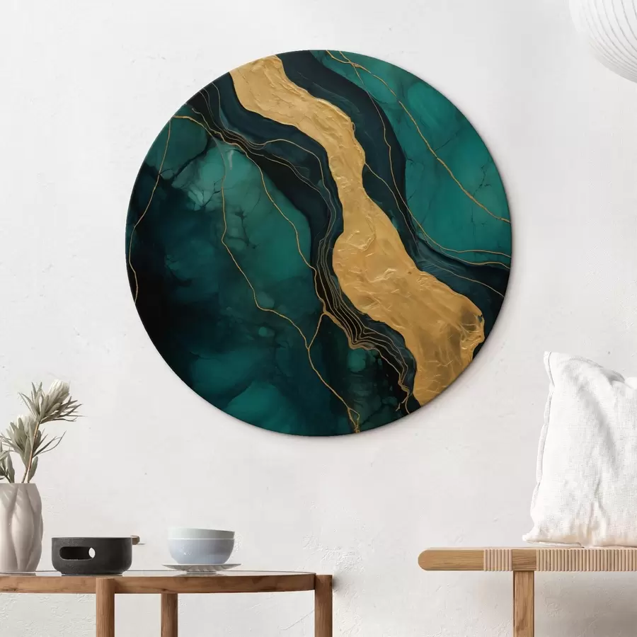 Glezna Abstrakts raksts ar tumši zaļiem toņiem un siltu kontrastējošu elementu r42934