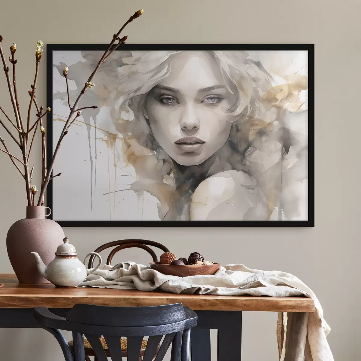 Plakāts Elegants sievietes māksliniecisks portrets akvareļa stilā f42928