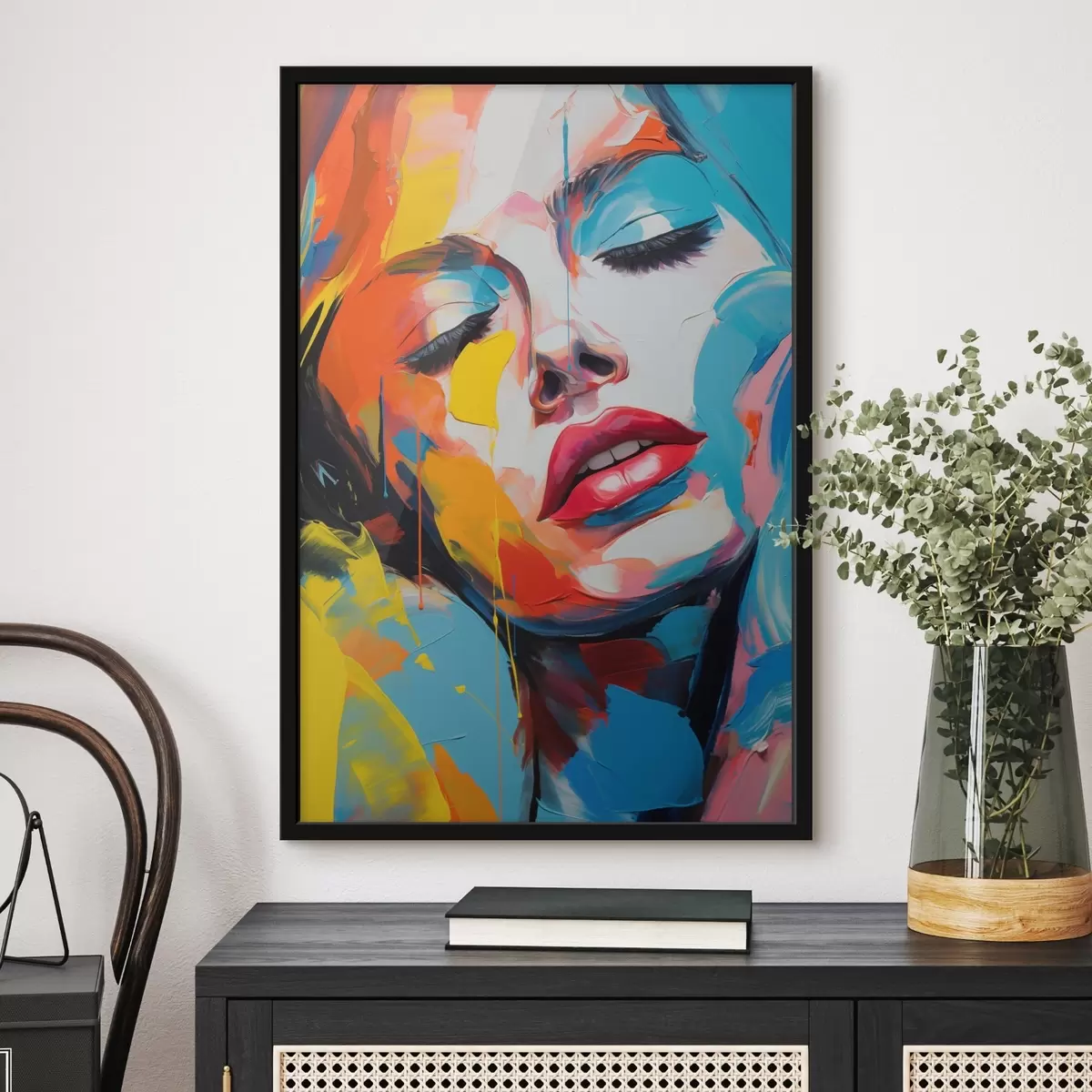 Plakāts Sievietes abstraktais portrets izteiksmīgās krāsās f42935