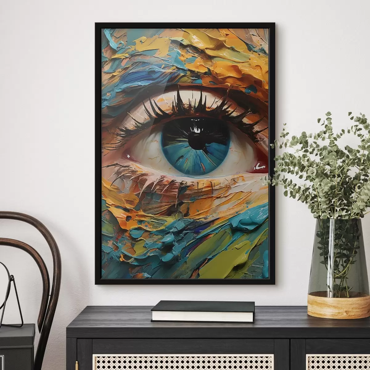 Plakāts Abstrakts acs portrets spilgtās krāsās ar fakturētas glezniecības efektu f42938