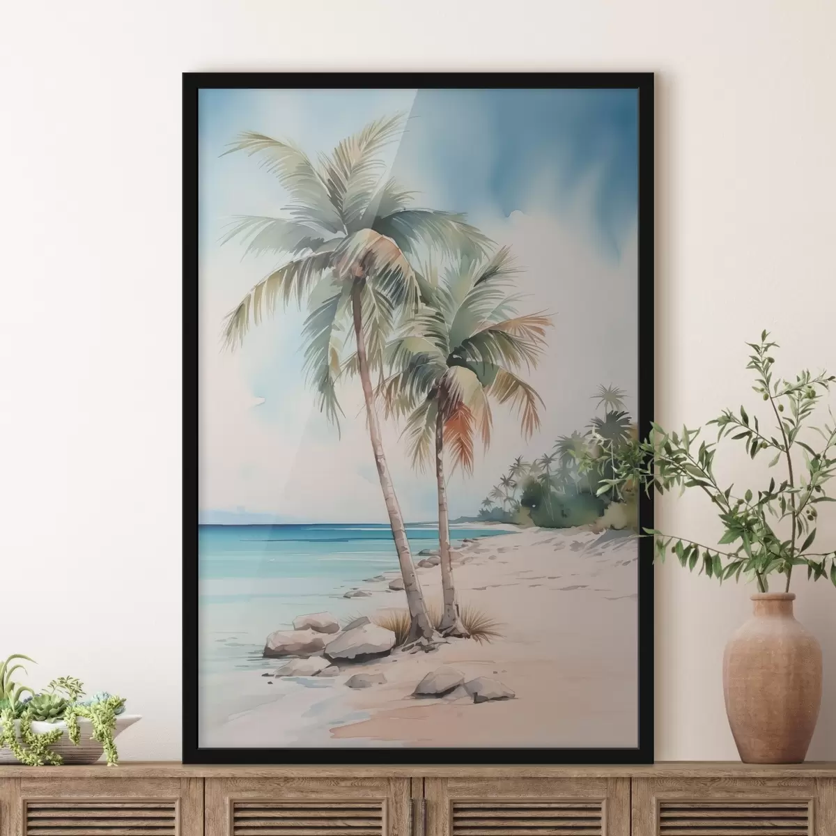 Plakāts Palmas pie jūras akvareļa imitācija f42958