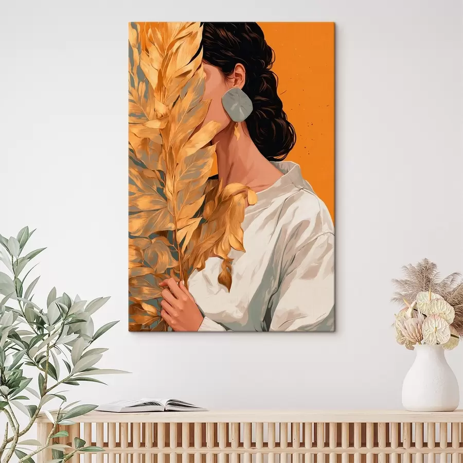 Glezna Meitene ar tropu lapu s42765