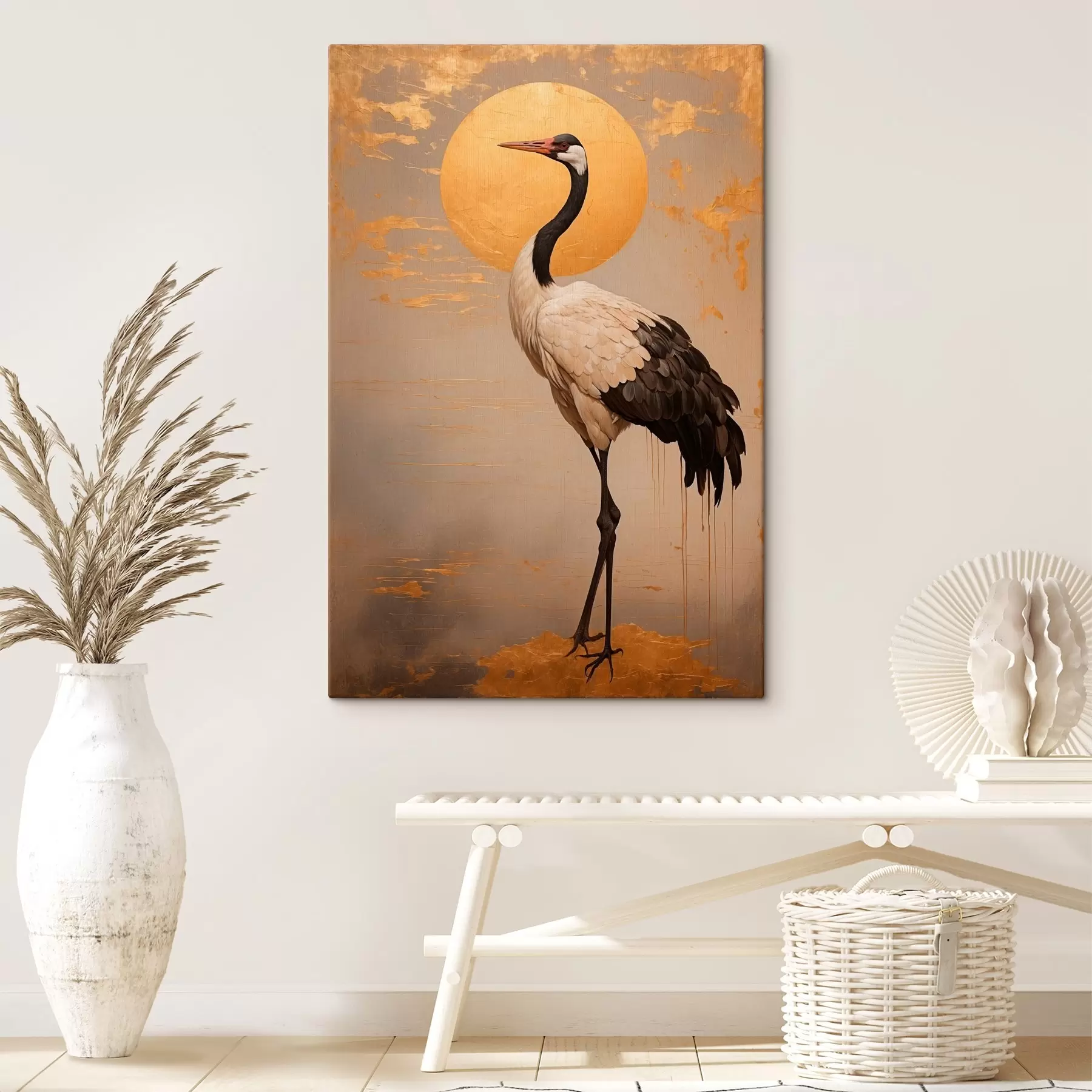 Fototapetes Crane against the sun in acrylic painting style s42773