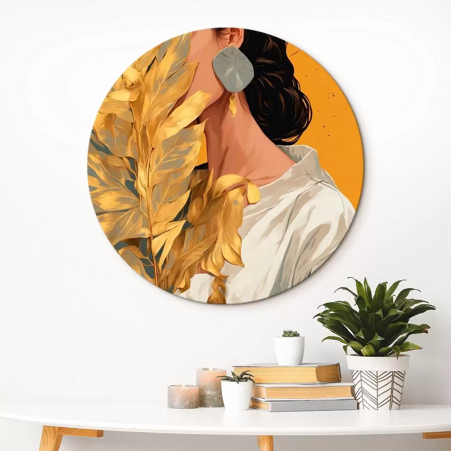 Glezna Meitene ar tropu lapu r42765