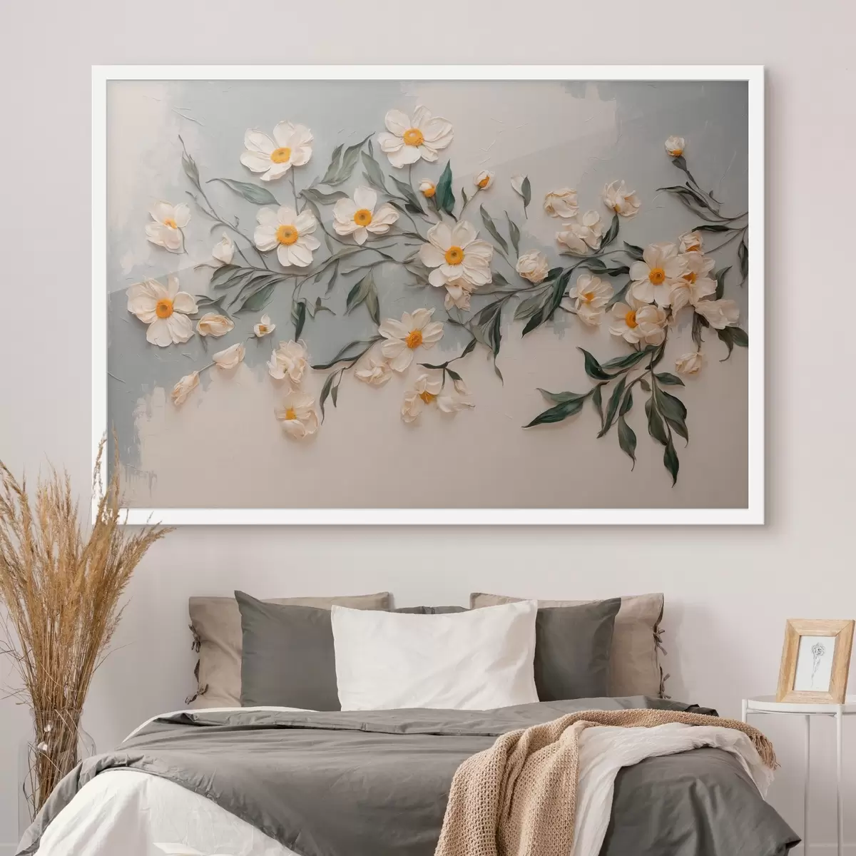 Plakāts Baltā floveff un leavef uz balta un gfay backgfound f42764