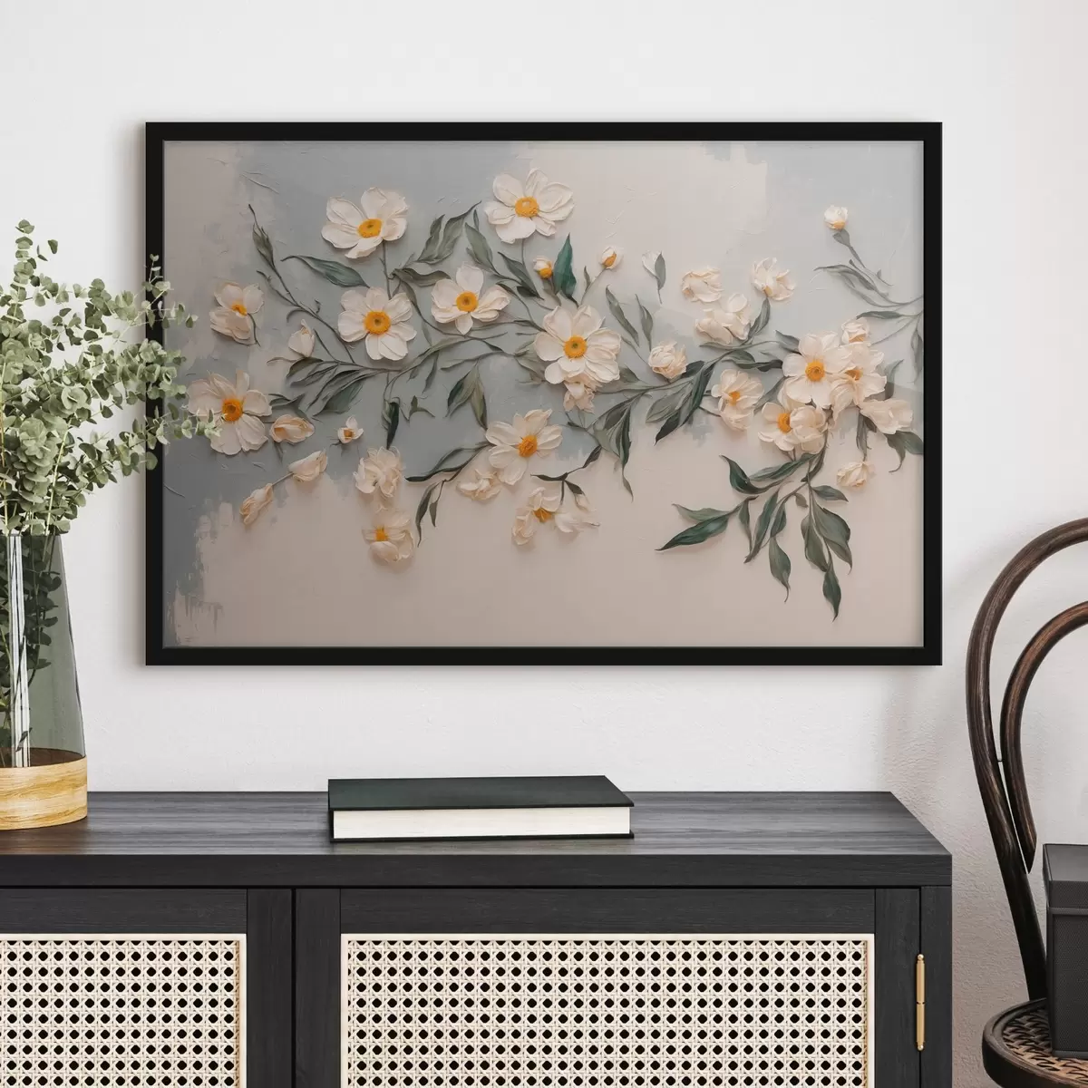 Plakāts Baltā floveff un leavef uz balta un gfay backgfound f42764