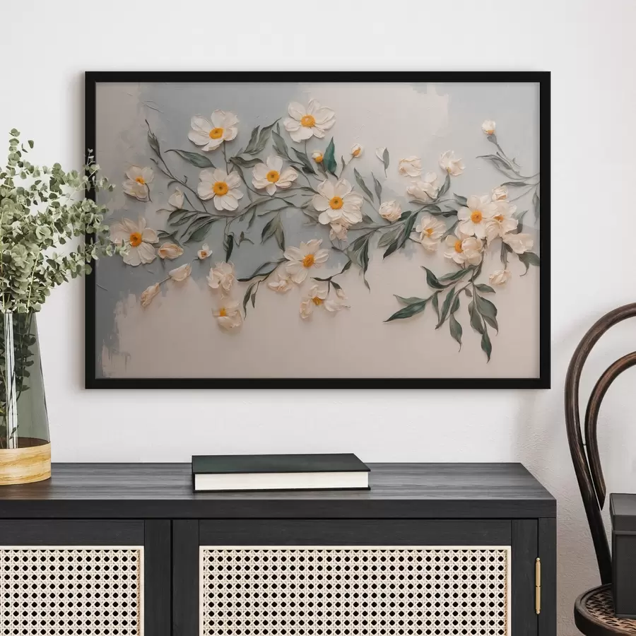 Fototapetes Baltā floveff un leavef uz balta un gfay backgfound f42764