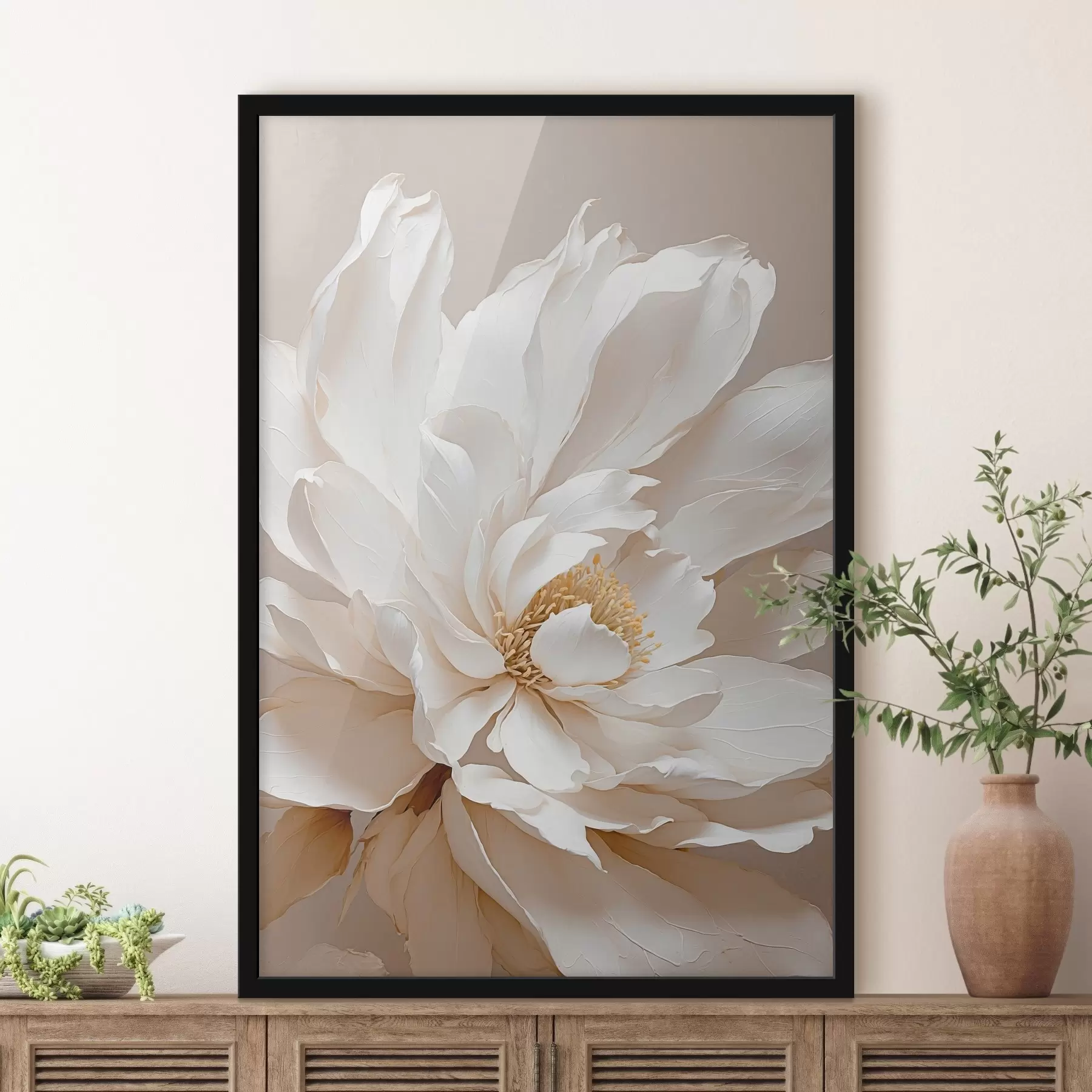 Fototapetes Balts flovefs uz smilškrāsas aizmugurējās virsmas f42778