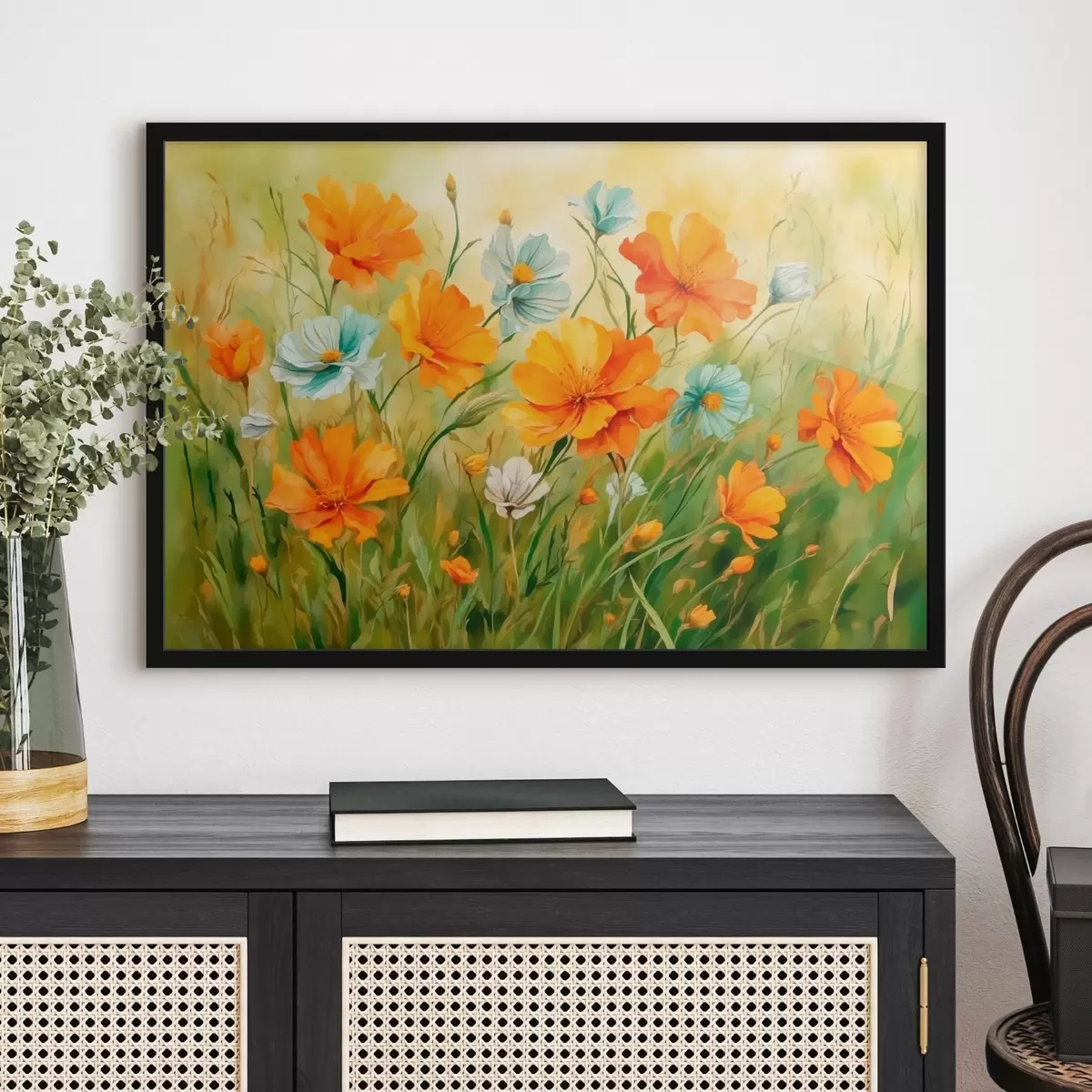 Plakāts Ūdens plūsmas un augu lauks ūdens glezniecības stilā f42916