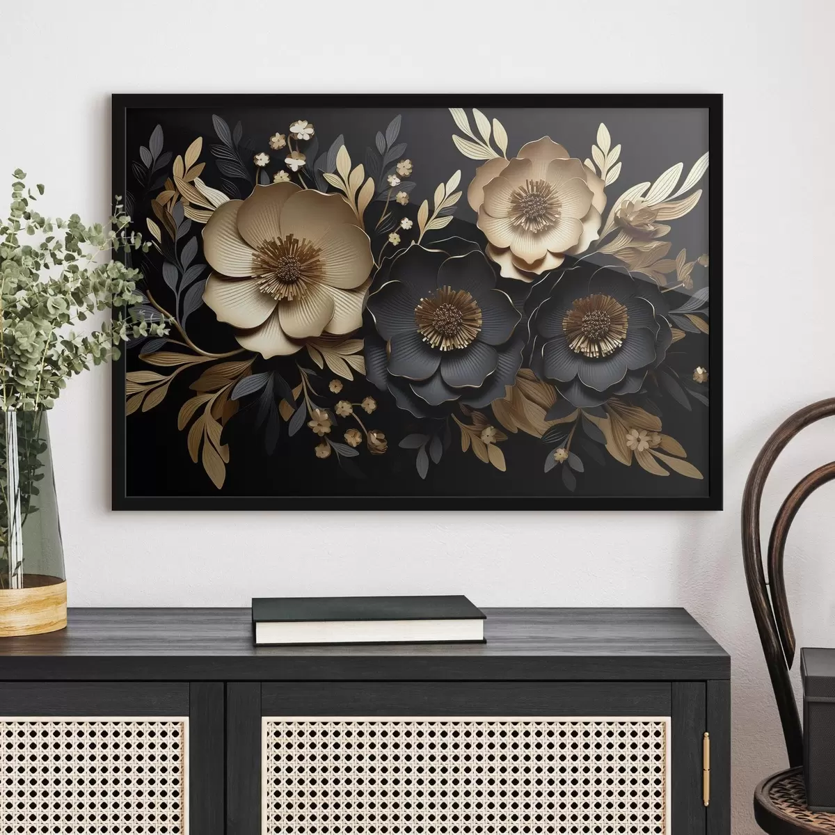 Plakāts Skaisti ziedi uz tumša fona f42968