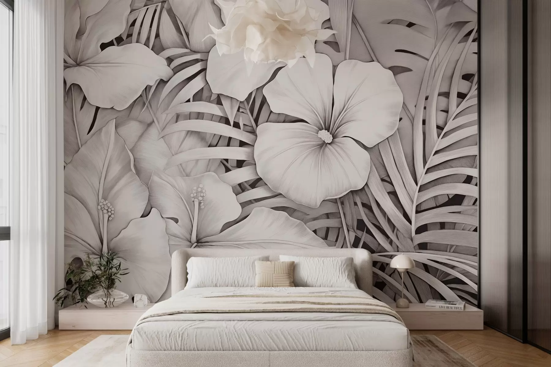 Fototapetes Lapas un ziedi tropu w03187v1