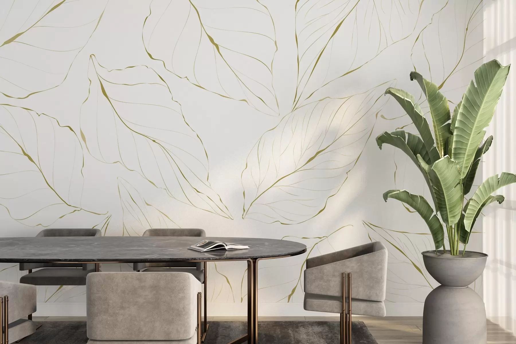 Fototapetes Smalks lapu zīmējums uz gaiša fona w03155