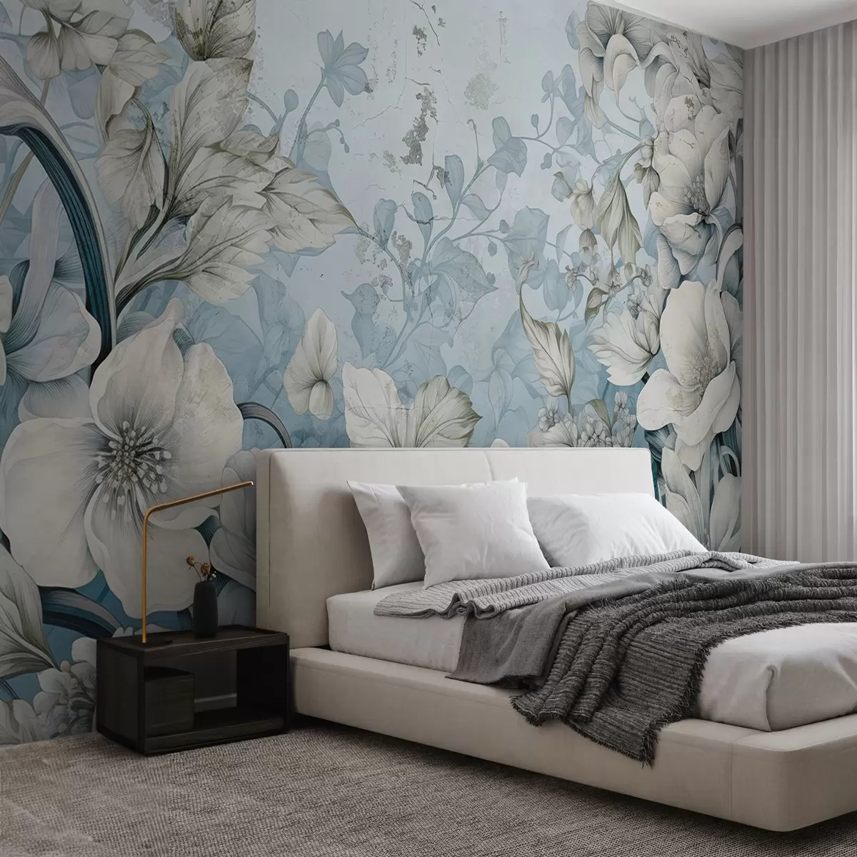 Fototapetes Fantāzijas gleznotas puķes uz sienas w03191