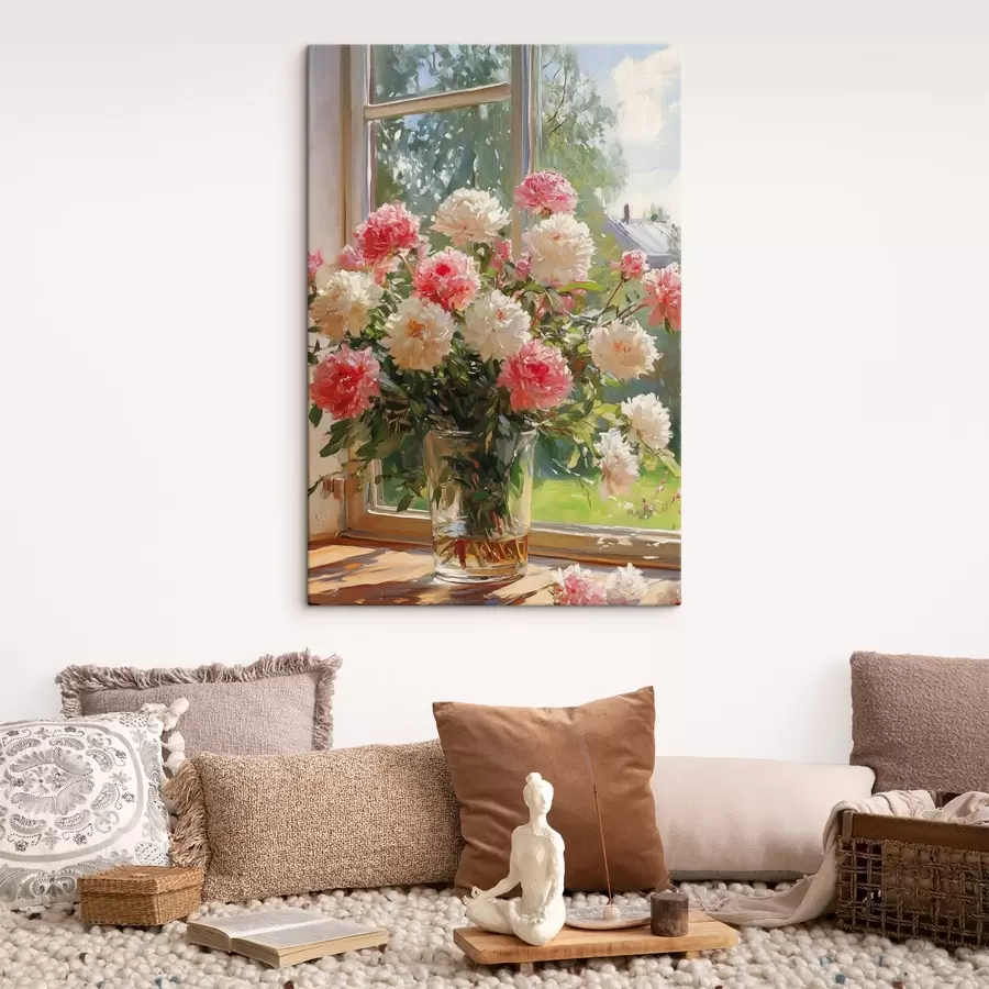 Fototapetes Pušķis uz loga eļļas krāsas stilā s42978