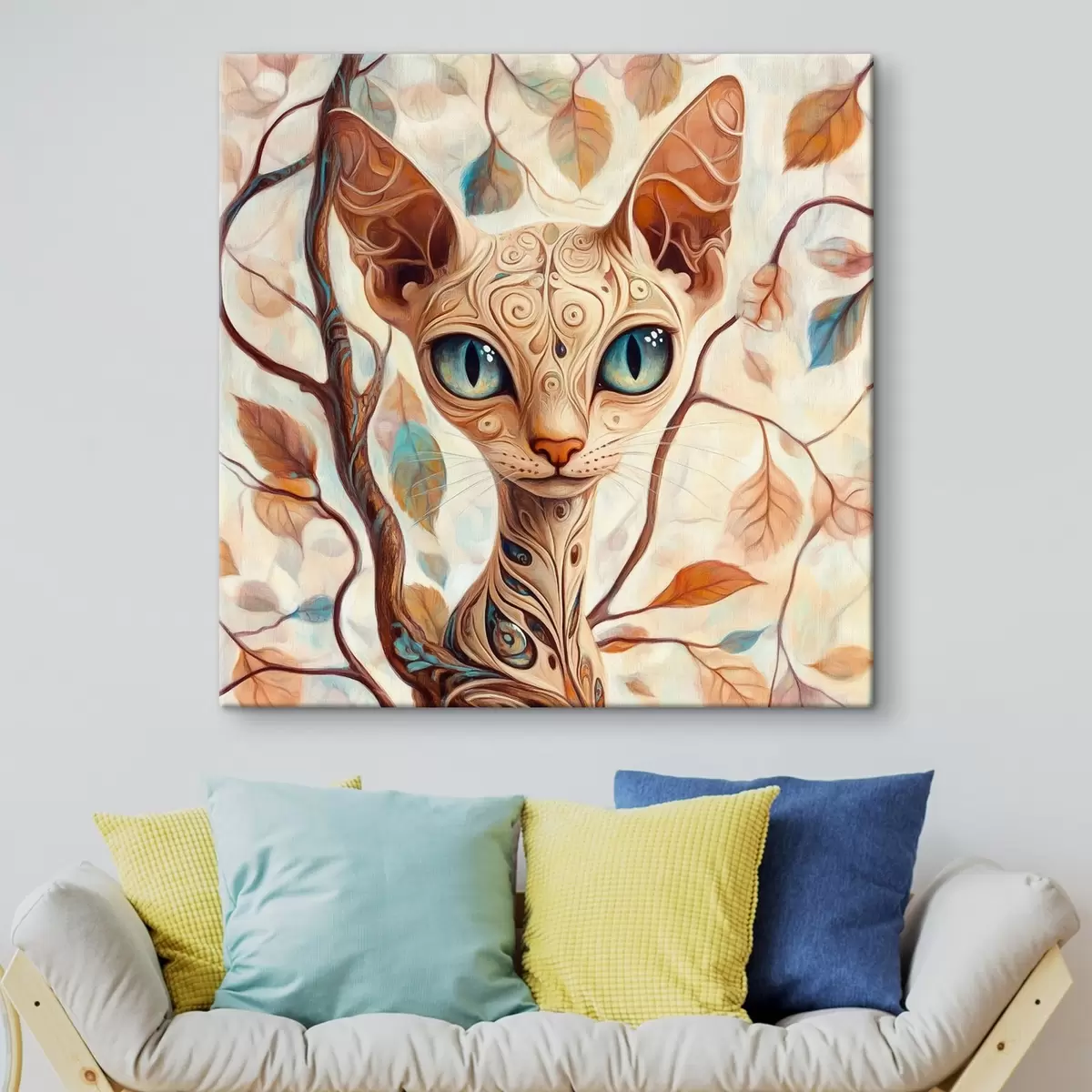 Glezna Kaķēns un koka zari s42988